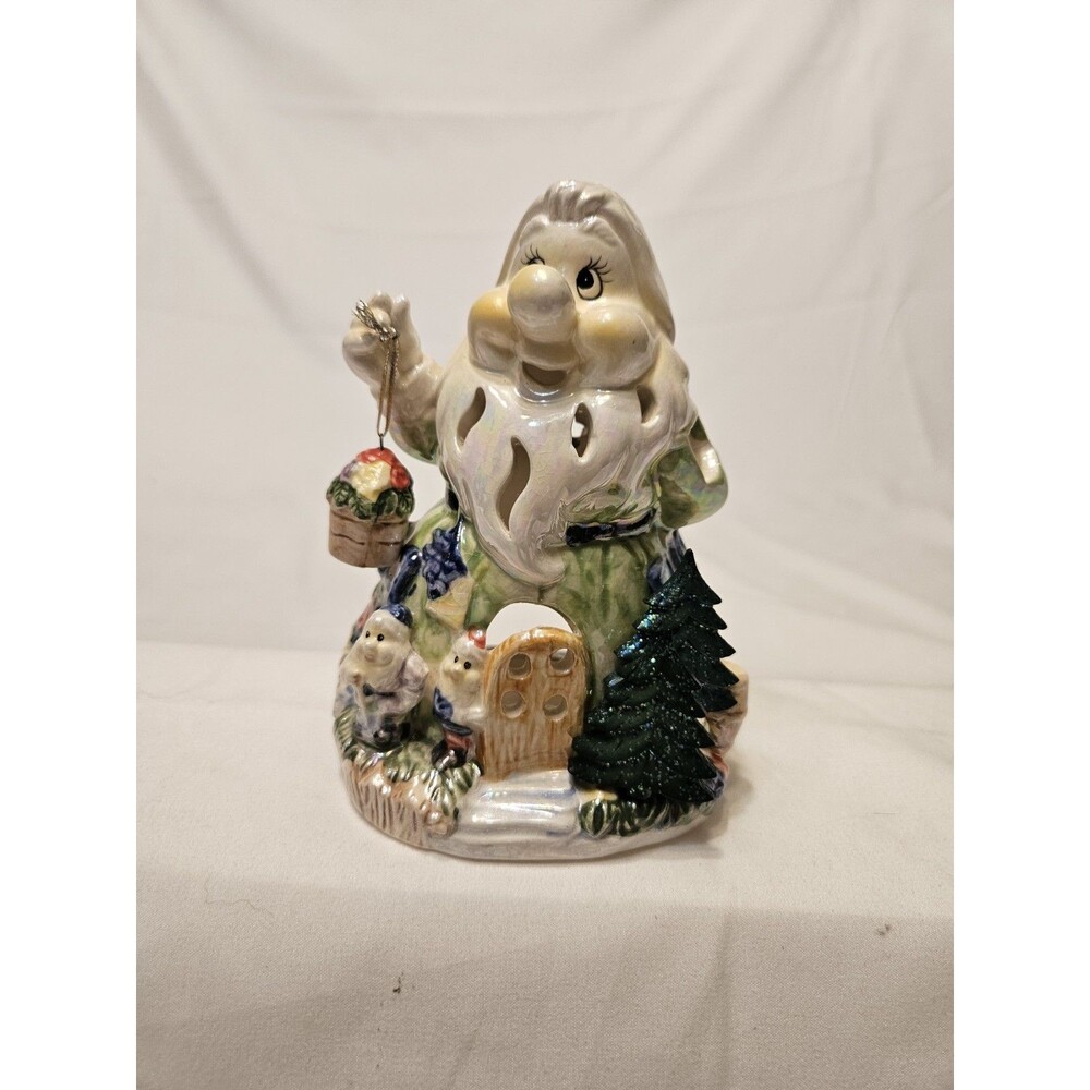 Vintage Dwarf Garden Gnome Tea Light 5” Candle Holder Incense Burner Lusterware